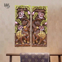 泰國實木大象雕花板墻面上壁飾裝飾品家居動物掛件裝飾畫樣板房用