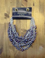 美國百分百【全新真品】Abercrombie &amp; Fitch 項鍊 頸環 飾品 串珠 AF 珠珠 麋鹿 銀紫 H885