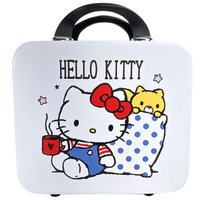 小禮堂 Hello Kitty 旅行硬殼手提化妝箱 (白坐姿咖啡款)