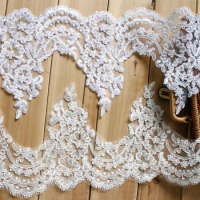 White/ Ivory Car Embroidery Wedding Decoration Lace Fabric Wedding Weil Lace Trim DIY Accessories Width 20cm 6Yds/lot