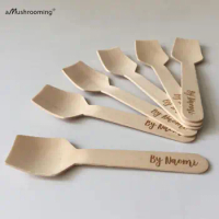 3000 pcs Custom Disposable Wooden Spoon in Bulk Laser Engraved Mini Spoons with Text Made by Font Choice Wholesale