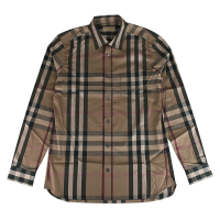 BURBERRY 巴寶莉 三色格紋棉質混紡長袖襯衫(男款/暗米)