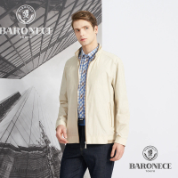 BARONECE 百諾禮士 男款 進口素材抗UV格紋立領薄夾克外套-卡其色(1198602-82)