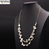 M126-Dây chuyền keshi mix dây mạ vàng 18K mặt kết hoa ngọc trai thiên nhiên Naturals Collection, thi