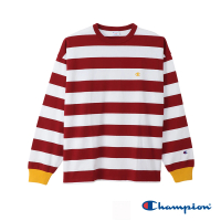 【Champion】官方直營-刺繡LOGO條紋T恤-男(深紅色)