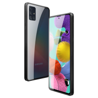 三星Galaxy A51 4G 金屬全包覆磁吸雙面透明玻璃手機保護殼 A51手機殼 黑色款