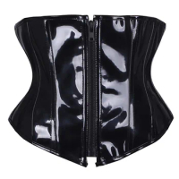 Black PVC Underbust Corset Women PU Leather Gothic Zipper Steampunk Bustier