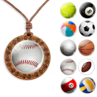 2020 Hot Sale Wooden Necklace Exquisite Jewelry Fashion Soccer Basketball Tennis Volleyball Golf Ball Sports Photo Accessories