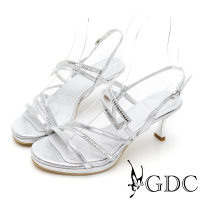 GDC-魅力佳人鍛面交叉簍空中跟涼鞋-銀色
