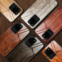 For Samsung Galaxy Note 20 Ultra Case Hard Tempered glass Wood grain protect Back Cover case for sam