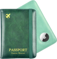 2 Pack Airtag Passport HolderPassport Wallet with RFID Airtag Slot for Women Men Family Leather Pass