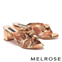 (季末換季出清)拖鞋 MELROSE 熱帶風情花布蝴蝶結造型高跟拖鞋－米