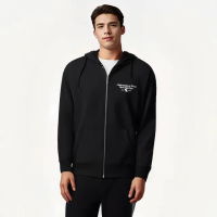 【Abercrombie & Fitch】A&F 麋鹿 AF 經典刺繡麋鹿素面內刷毛連帽外套-黑色(平輸品/保暖舒適)