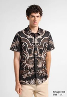 MANZONE - Kemeja Batik Lengan Pendek Mahraj Modern Fit - Black Black M