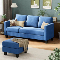 L-Shaped Sofa with Linen Fabric,Convertible Sectional Couch, Movable Ottoman, Small Apartment, 3 Seater