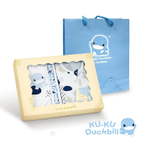 KUKU酷咕鴨 超好眠洞洞懶人包巾寵愛彌月禮盒3件組(藍/粉)