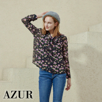【AZUR】ROSSA 荷葉領綁結小碎花上衣