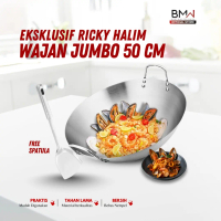 Eksklusif Ricky Halim - 50 CM Wajan Premium Jumbo Tebal Kuali Penggorengan Wok Stainless Steel Wajan