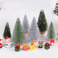 Mini Artificial Christmas Tree Figurine Sisal Silk Cedar Pine Tree Miniature Micro Landscape New Year Fairy Garden Decoration