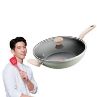 【Tefal 特福】抹茶時光系列32CM不沾鍋炒鍋-加蓋(IH爐可用鍋/電磁爐適用)