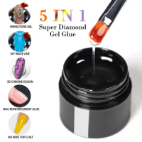 5 In 1 Super Diamond Sticky Gel Glue For DIY Nail Art Jewelry Decoration Strong Adhesive Tranparent 5ML No Wipe Gel Nail Polish