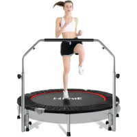 48" Foldable Fitness Trampolines with 4 Level Adjustable Heights Foam Handrail,Jump Trampoline for Kids