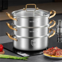 316 stainless steel steamer hot pot panela Household thickened double three layer soup pot Integrated steaming and boiling pot