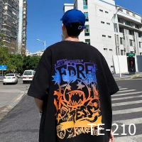 (TE-210) เสื้อยืดแขนสั้นลำลอง ทรงหลวม ทรงโอเวอร์ไซส์ แฟชั่นสตรีท สำหรับผู้ชาย พิมพ์ลาย
