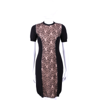 MOSCHINO 黑x粉色拼接蕾絲設計短袖洋裝