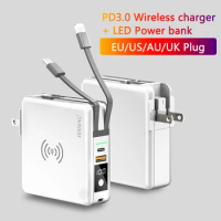 FERISING LED Qi Wireless Charger Power Bank Quick Charge QC 3.0 PD Powerbank For iPhone Xiaomi Huawei Portable External Battery