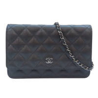 【二手名牌BRAND OFF】CHANEL 香奈兒 黑色 牛皮 菱格紋 亮片 WOC 肩背包 AP0250