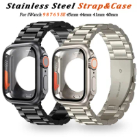 Case+Metal Band For Apple Watch 40mm 44mm 41mm 45mm Stainless Steel Strap for iWatch Series 9 8 7 6 SE 5 4 Change to Ultra Case