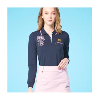 【Jack Nicklaus 金熊】GOLF女款印花吸濕排汗POLO衫/高爾夫球衫-修身版(深藍色)