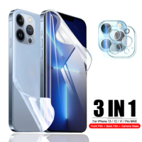 3 in 1 Full Cover Hydrogel Film For Apple iPhone 13 11 12 14 Pro Max Mini Plus Screen Protector XS MAX Camera Glass Accessories