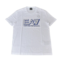 【EMPORIO ARMANI】EMPORIO ARMANI印花藍字母OGO純棉短袖T恤(男款/白)