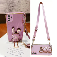 Crossbody Lanyard Phone Case For Samsung A14 A34 A54 A04E A13 A23 A33 A53 A73 A12 A22 A32 A52S A72 Rabbit Folding Bracket Cover