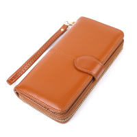 Hot-Selling Oil Wax Leather Wallet R Cross-Border Mobile Phone Bag Long Zipper Coin Bag Women's Card Holder Banknote Holder H680