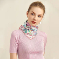100% Mulberry Luxury Silk Scarf for Women 65cm Twill Scarves Floral Print Bandana Square Headband Bag Deco