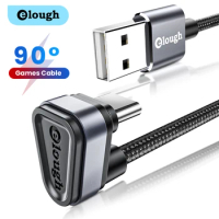 Elough USB Type C Cable For Samsung S9 S10 Xiaomi Redmi Huawei Note 7 90 Degree Elbow Data Games Charge Cable USB C Data Wire