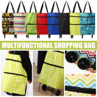 Foldable Trolley Bags, Shopping Trolley Shopping Bag With Wheels, 2 In 1 Folding Shopping Trolley For Home Durable Bag