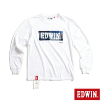 EDWIN 再生系列 牛仔拼接印花LOGO長袖T恤-男款 白色