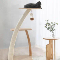 Solid Wood Sisal Simple Cat Climbing Frame, Small Cat Tree, Resistant to Scratching and Biting Cat Scratching Column