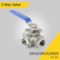 1/4 3/8 1/2 3/4 1" BSP Female 304 Stainless Steel T/L Type 3 Way Ball Valve Full Port For Water Oil Air Gas DN25 DN10 DN15 DN20