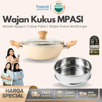 [Masihngekost] freemir Wajan Kukus MPASI 20 cm Beige Wajan Anti lengket Set Wajan+ Bonus Kukusan Coc