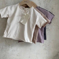 0-4 Yrs Toddler Kid Baby Boys Girls Clothes Summer Cotton T Shirt Short Sleeve Solid Color Vintage Tshirt Children Tops Infant
