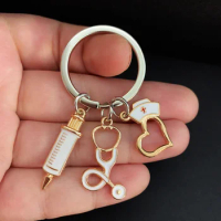 New Design Keychain Doctor Medical Tool Stethoscope Syringe Mask Key Ring Nurse Medical Student Gift Keychain Souvenir
