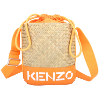 KENZO Raffia 字母拼接拉菲草編織斜背水桶包(橘色)