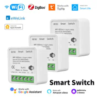16A Tuya WiFi ZigBee Smart Switch Module Mini 2-way Control Timer Wireless Switch Breaker Control Via Alexa EWelink Siri HomeKit