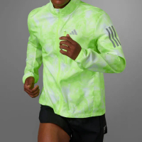 【adidas 愛迪達】OTR JKT AOP 男款 螢光黃色 慢跑 訓練 防風 防水 長袖 風衣 外套 IL4797
