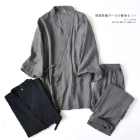 สไตล์ญี่ปุ่นกิโมโนยูกาตะ Haori ชุดนอนชุดผู้ชายผ้าฝ้ายผ้าลินินเสื้อคลุมชุดกางเกงสูทในร่มบ้านเสื้อคลุมอาบน้ำชุดนอนชุดนอน
